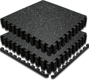 0.6 Inch Thick 48 Sq Ft Rubber Gym Flooring for Home Gym Mat,12 Tiles Interlocking EVA Foam Rubber Flooring Tiles, Heavy Weight Workout Tile Mat, Puzzle Exercise Equipment Mat 24 x 24 in