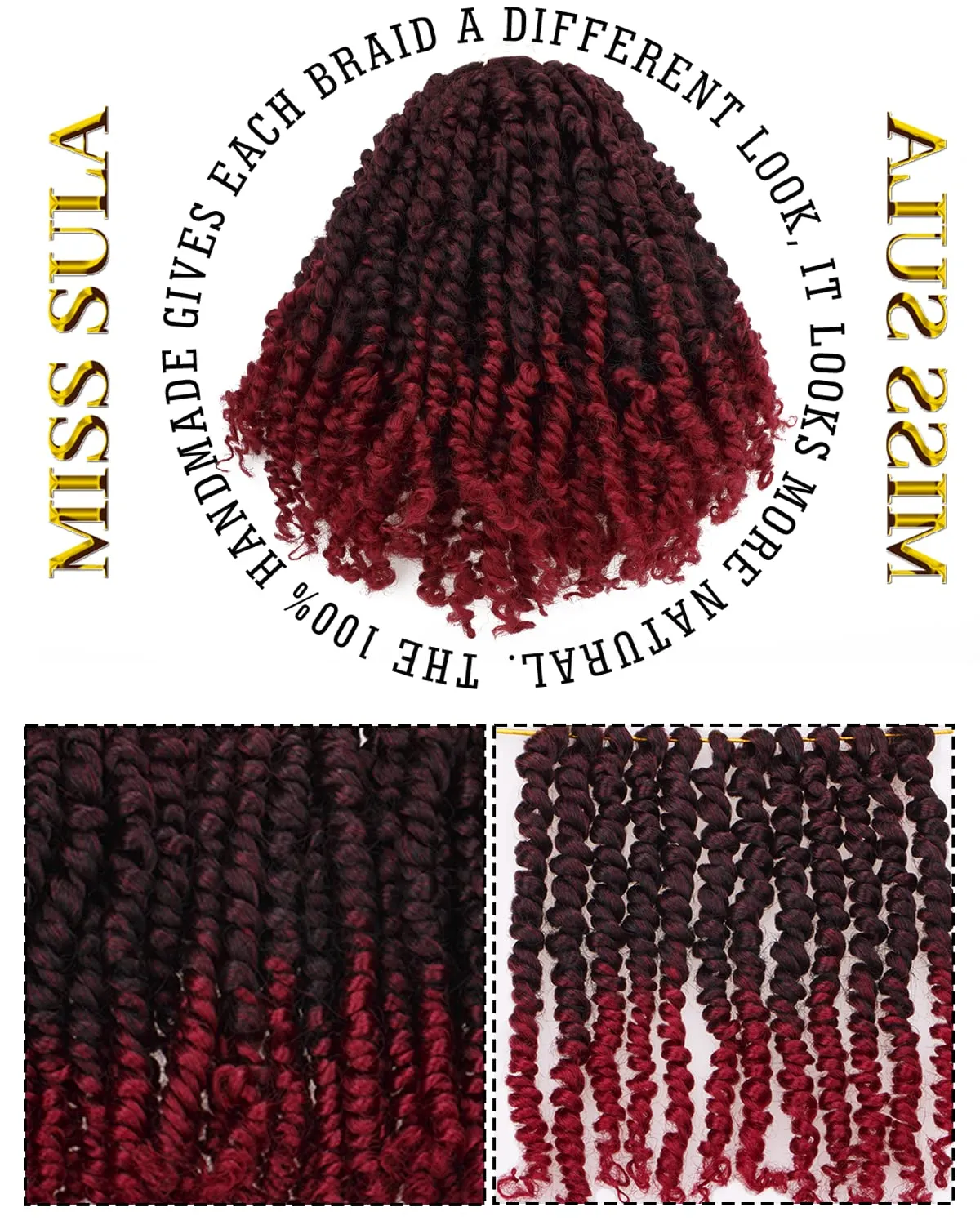 10 Inches 8 Packs Passion Twist Hair-Ombre Burgundy Pre-twisted Passion Twists,Pre-Looped Crochet Hair Spring twist Hair Extensions(10 Inch(Pack of 8), TBUG)