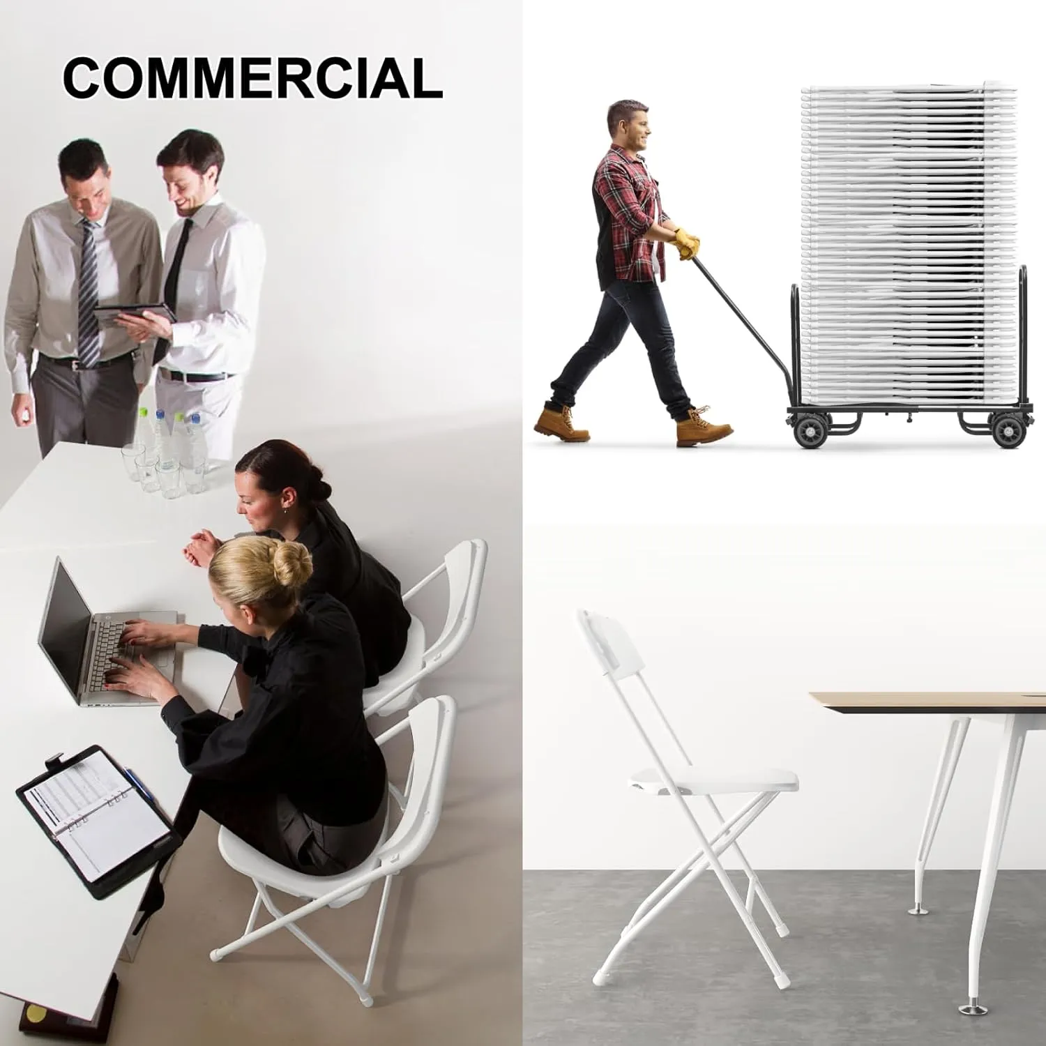 10 Pack White Folding Chairs, Portable Party Chairs, Plastic Folding Chair,Stackable Commercial Seats with Steel Frame for Office Wedding Party Patio Dinning Events, 350lbs Capacity