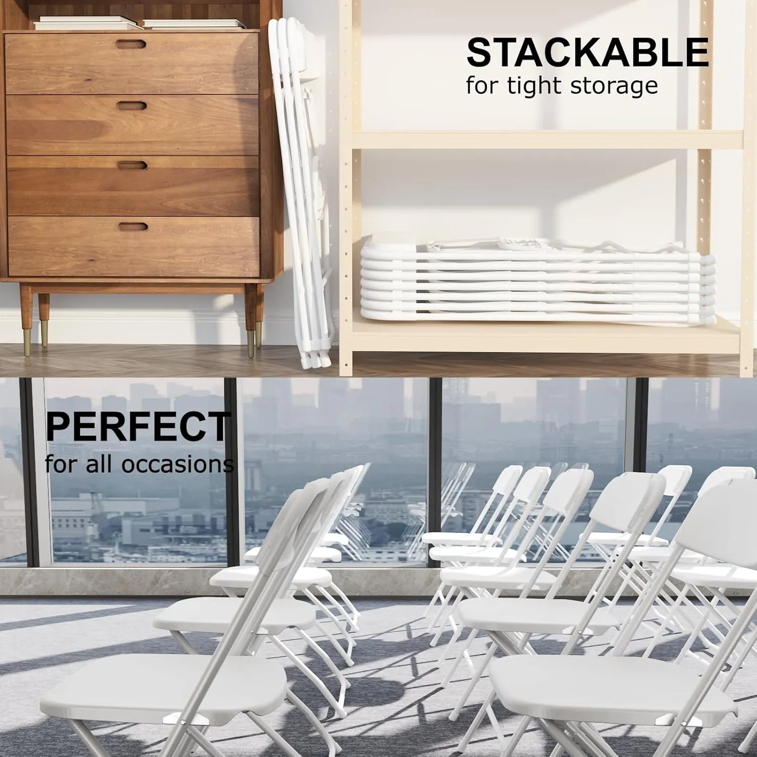 10 Pack White Folding Chairs, Portable Party Chairs, Plastic Folding Chair,Stackable Commercial Seats with Steel Frame for Office Wedding Party Patio Dinning Events, 350lbs Capacity