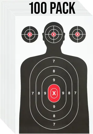100 Pack Paper Shooting Target for Gun Range - Silhouette Paper Target for Handguns, Rifles, Pistols, Airguns, BB Guns, Pellet Guns, Crossbow, Arrow (14 X 22 inches)