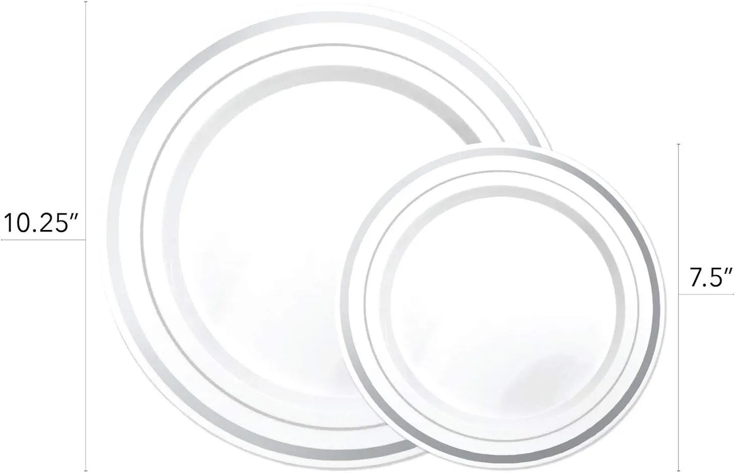 125-Piece White and Silver Fancy Plastic Plates Disposable with Silverware, Elegant Dinnerware for Weddings, Holiday Party China, Set of 25 Dinner   Salad Plates, 25 Spoons, 25 Forks, 25 Knives