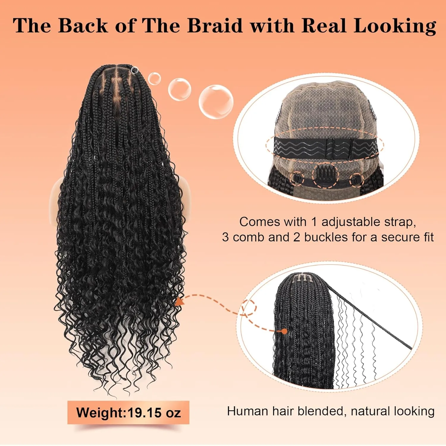13x8 HD Lace Front Braided Wigs Knotless Boho Braided Wigs for Women Box Braid Wig With Baby Hair Synthetic Hair Long Braids Lace Front Wig 36 Inch Black