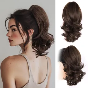 14 Inch Ponytail Extension - Clip in Ponytail Hair Extensions, Curly Wavy Pony Tails Hair Extensions, Synthetic Claw Clip Ponytail Extension for Women (Color: Chocolate Brown)