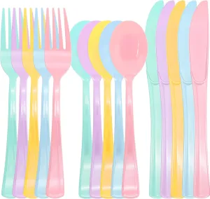 150 Pcs Pastel Plastic Silverware Heavy Duty Iridescent Utensils Plastic Pastel Silverware Disposable Includes 50 Forks 50 Knives 50 Spoons for Easter, Birthday, Baby Shower, Garden Party, Wedding