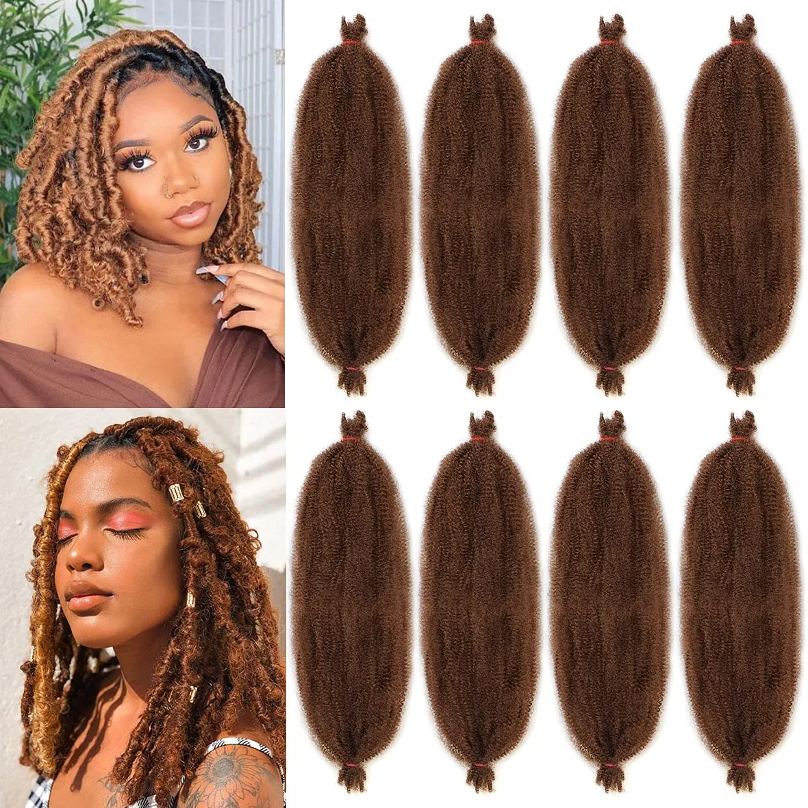 16 Inch Soft Springy Afro Twist Braiding Hair 8 Packs Pre-Separated Spring Twsit For Faux Locs Honey Brown Marley Twist Afro Crochet Braids Synthetic Hair Extension For Women (8 Strands/Pack，30#)