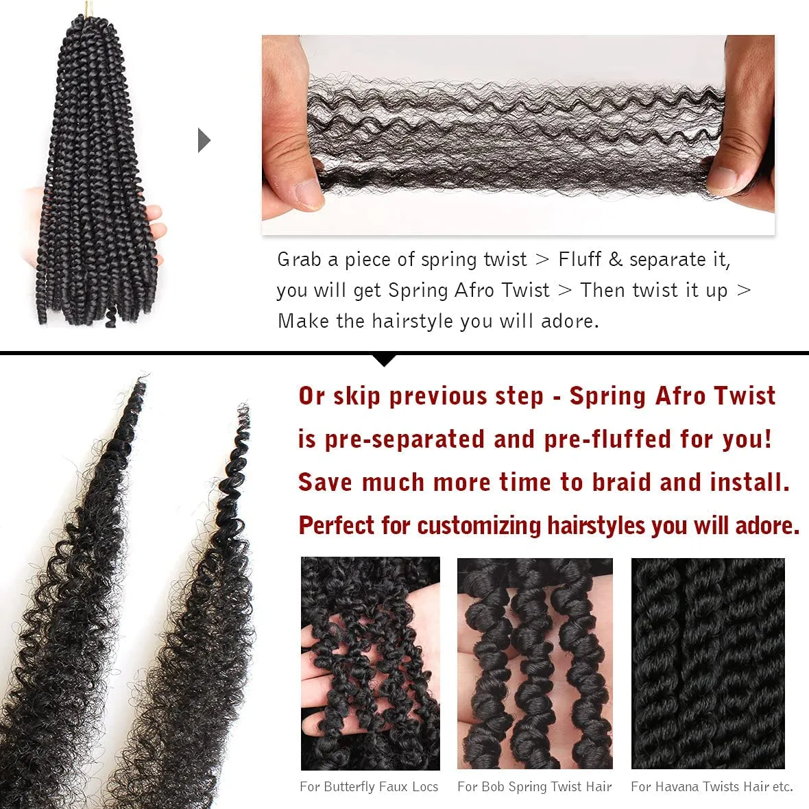 16 Inch Soft Springy Afro Twist Braiding Hair 8 Packs Pre-Separated Spring Twsit For Faux Locs Honey Brown Marley Twist Afro Crochet Braids Synthetic Hair Extension For Women (8 Strands/Pack，30#)