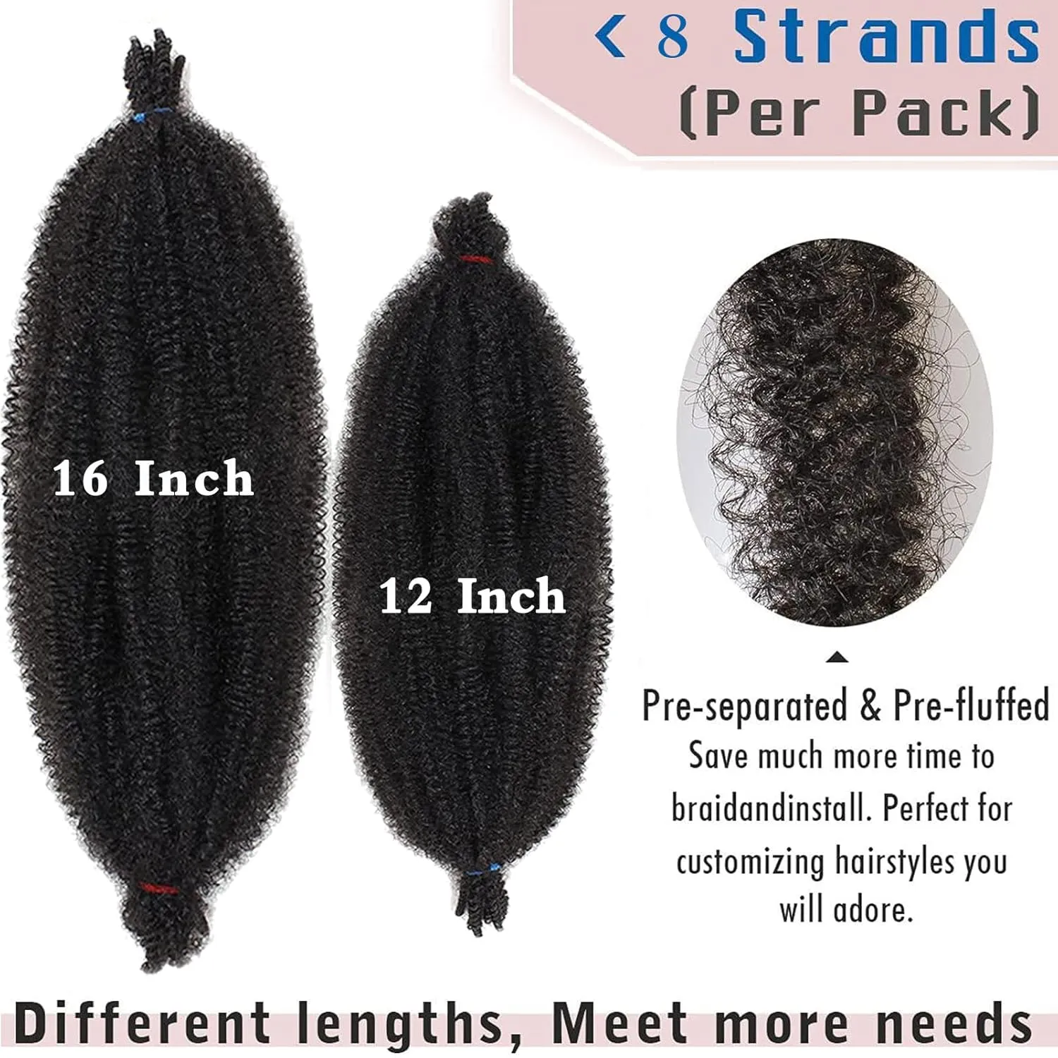 16 Inch Soft Springy Afro Twist Braiding Hair 8 Packs Pre-Separated Spring Twsit For Faux Locs Honey Brown Marley Twist Afro Crochet Braids Synthetic Hair Extension For Women (8 Strands/Pack，30#)