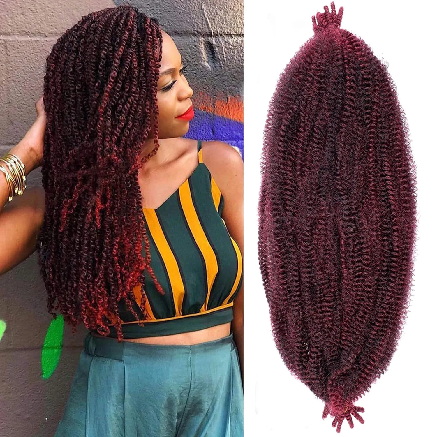 16 Inch Soft Springy Afro Twist Hair 8 Packs Pre-Separated Spring Twsit For Soft Faux Locs Marley Twist Crochet Braiding Copper Red Synthetic Hair Extension For Women (8 Strands/Pack,TBUG#)