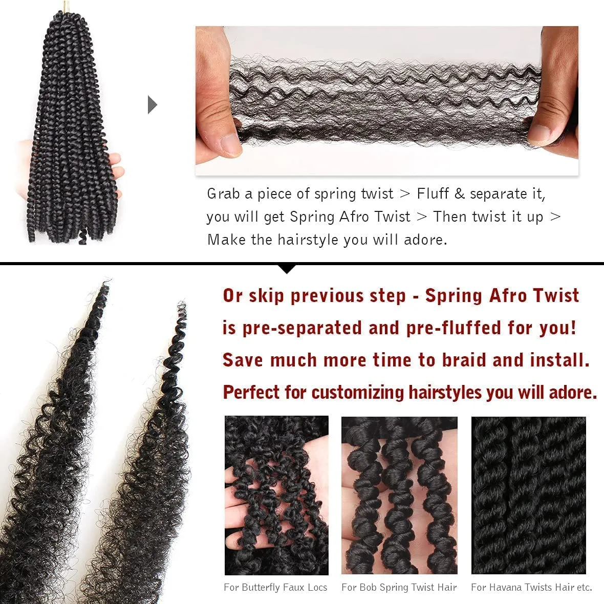 16 Inch Soft Springy Afro Twist Hair 8 Packs Pre-Separated Spring Twsit For Soft Faux Locs Marley Twist Crochet Braiding Copper Red Synthetic Hair Extension For Women (8 Strands/Pack,TBUG#)