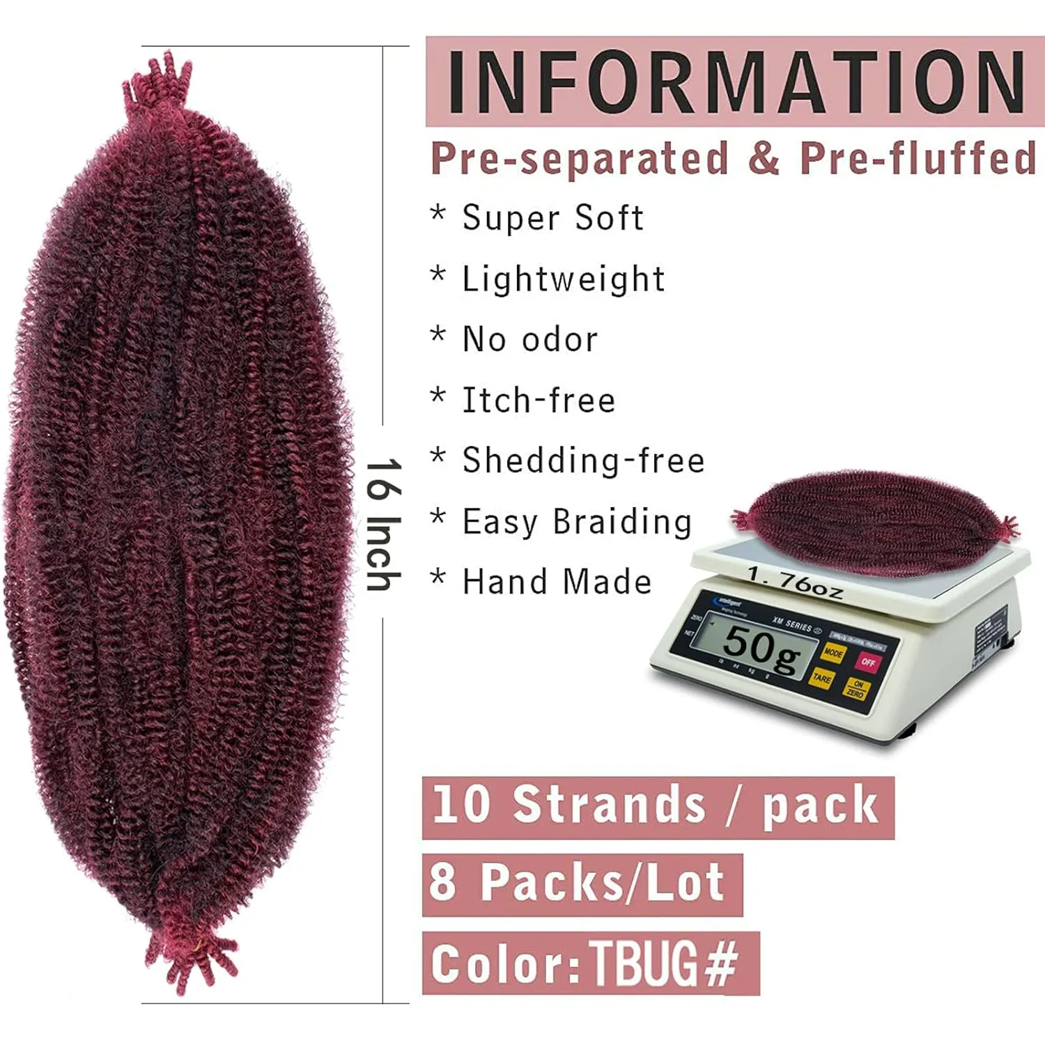 16 Inch Soft Springy Afro Twist Hair 8 Packs Pre-Separated Spring Twsit For Soft Faux Locs Marley Twist Crochet Braiding Copper Red Synthetic Hair Extension For Women (8 Strands/Pack,TBUG#)