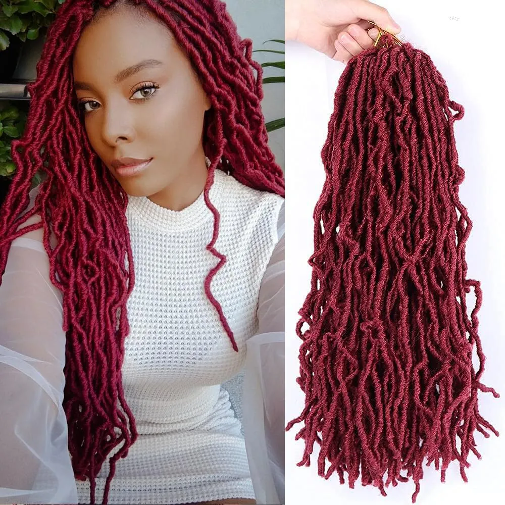 18 Inch Faux Locs Crochet Hair Soft Locs Crochet Braids 6 Packs/lot Natural Goddess Locs Dreadlocs Synthetic Hair Pre Looped Locs Braiding Hair for Women (18 Inch, BUG)
