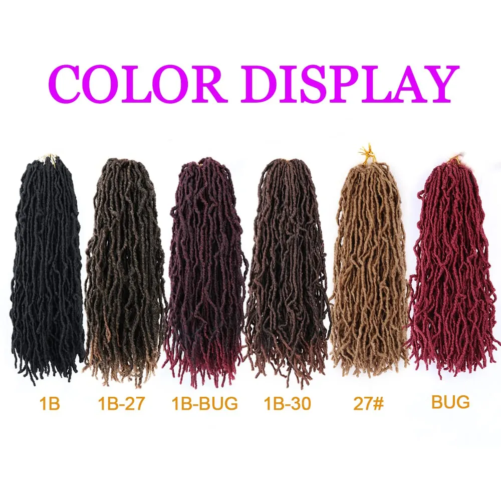 18 Inch Faux Locs Crochet Hair Soft Locs Crochet Braids 6 Packs/lot Natural Goddess Locs Dreadlocs Synthetic Hair Pre Looped Locs Braiding Hair for Women (18 Inch, BUG)