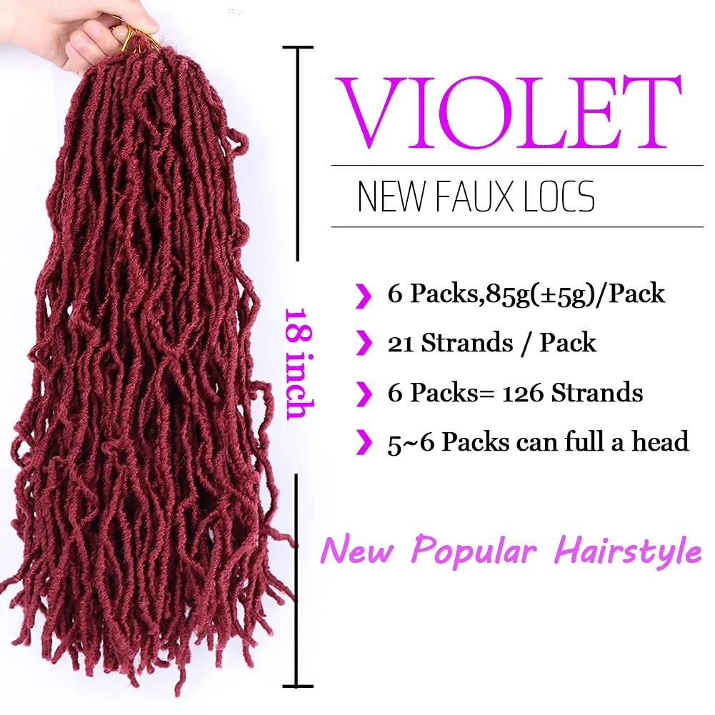 18 Inch Faux Locs Crochet Hair Soft Locs Crochet Braids 6 Packs/lot Natural Goddess Locs Dreadlocs Synthetic Hair Pre Looped Locs Braiding Hair for Women (18 Inch, BUG)