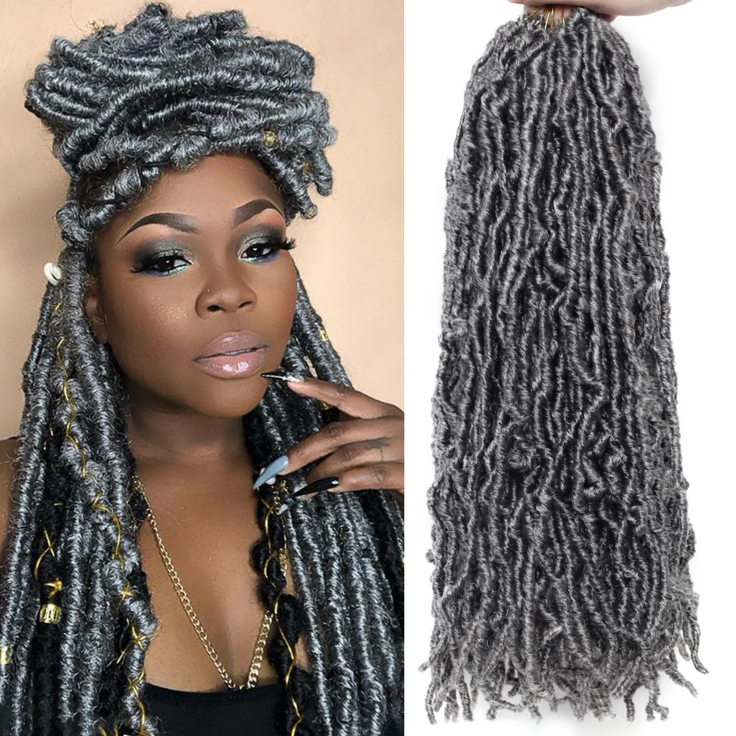 18 Inch Pre-twisted Faux Locs Crochet Hair 6 Packs Soft Locs Crochet Hair Gray Crochet Hair for Black Women Crochet Braids Hair Extensions (18Inch, 6Packs, Gray)