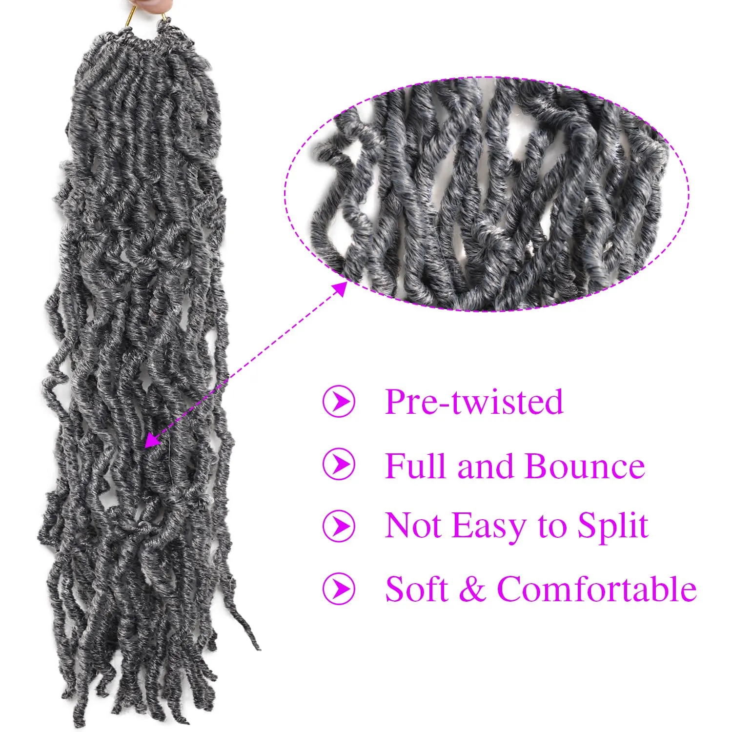 18 Inch Pre-twisted Faux Locs Crochet Hair 6 Packs Soft Locs Crochet Hair Gray Crochet Hair for Black Women Crochet Braids Hair Extensions (18Inch, 6Packs, Gray)