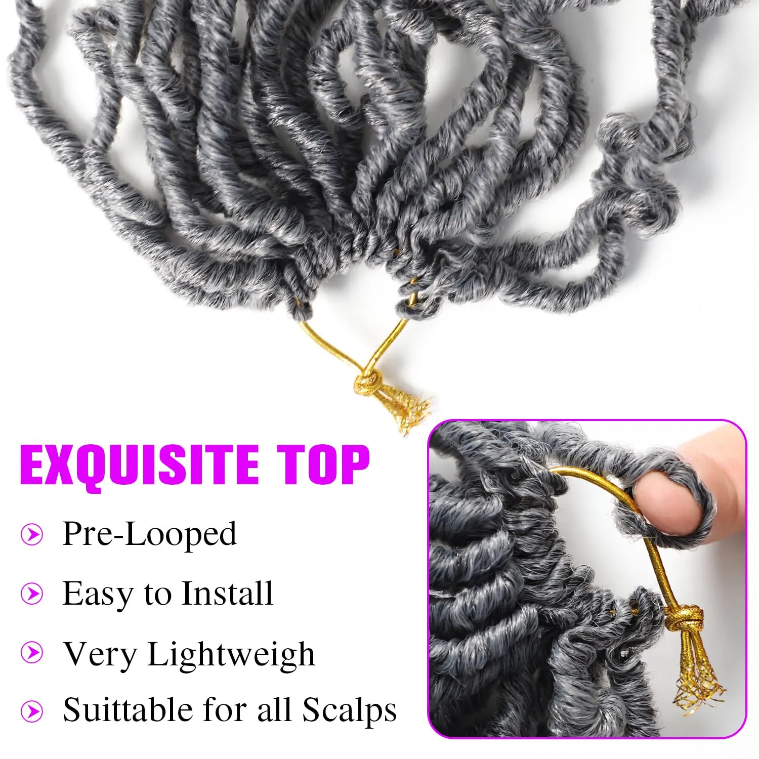 18 Inch Pre-twisted Faux Locs Crochet Hair 6 Packs Soft Locs Crochet Hair Gray Crochet Hair for Black Women Crochet Braids Hair Extensions (18Inch, 6Packs, Gray)