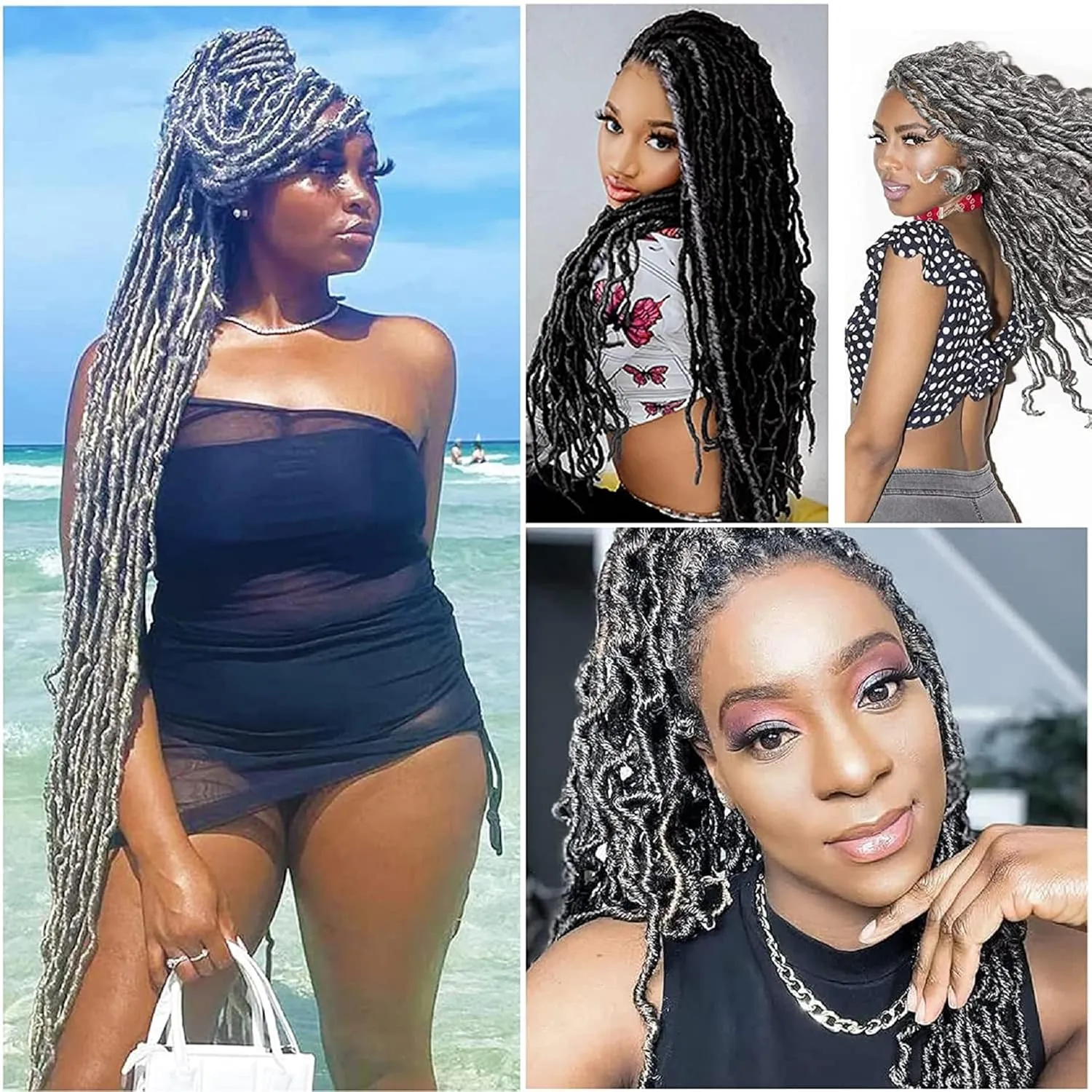 18 Inch Pre-twisted Faux Locs Crochet Hair 6 Packs Soft Locs Crochet Hair Gray Crochet Hair for Black Women Crochet Braids Hair Extensions (18Inch, 6Packs, Gray)