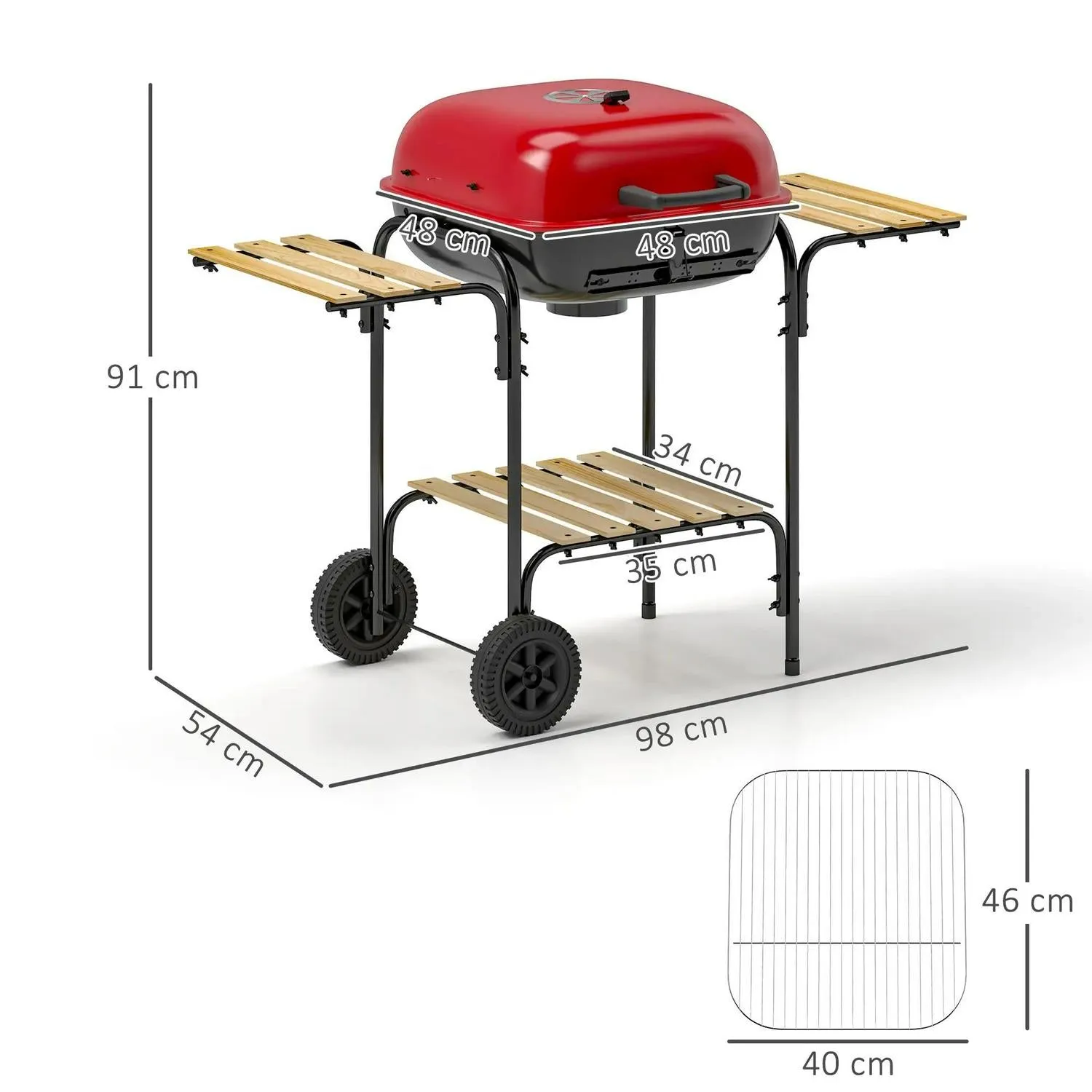 1840 Charcoal Area, Outdoor Cm² Party, Lockable BBQ For Grill Outsunny Cooking Portable Red Voice-controlled Customer-approved Barbecue With Lid, Shelves, Garden Wheels Vent, 3 Adjustable