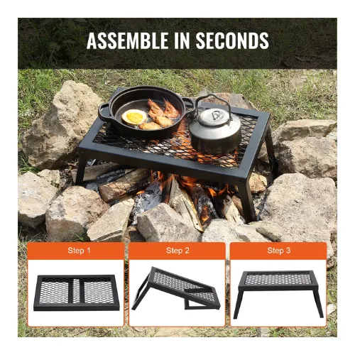 18" Folding Campfire Grill Portable Heavy Duty Steel Mesh Grate