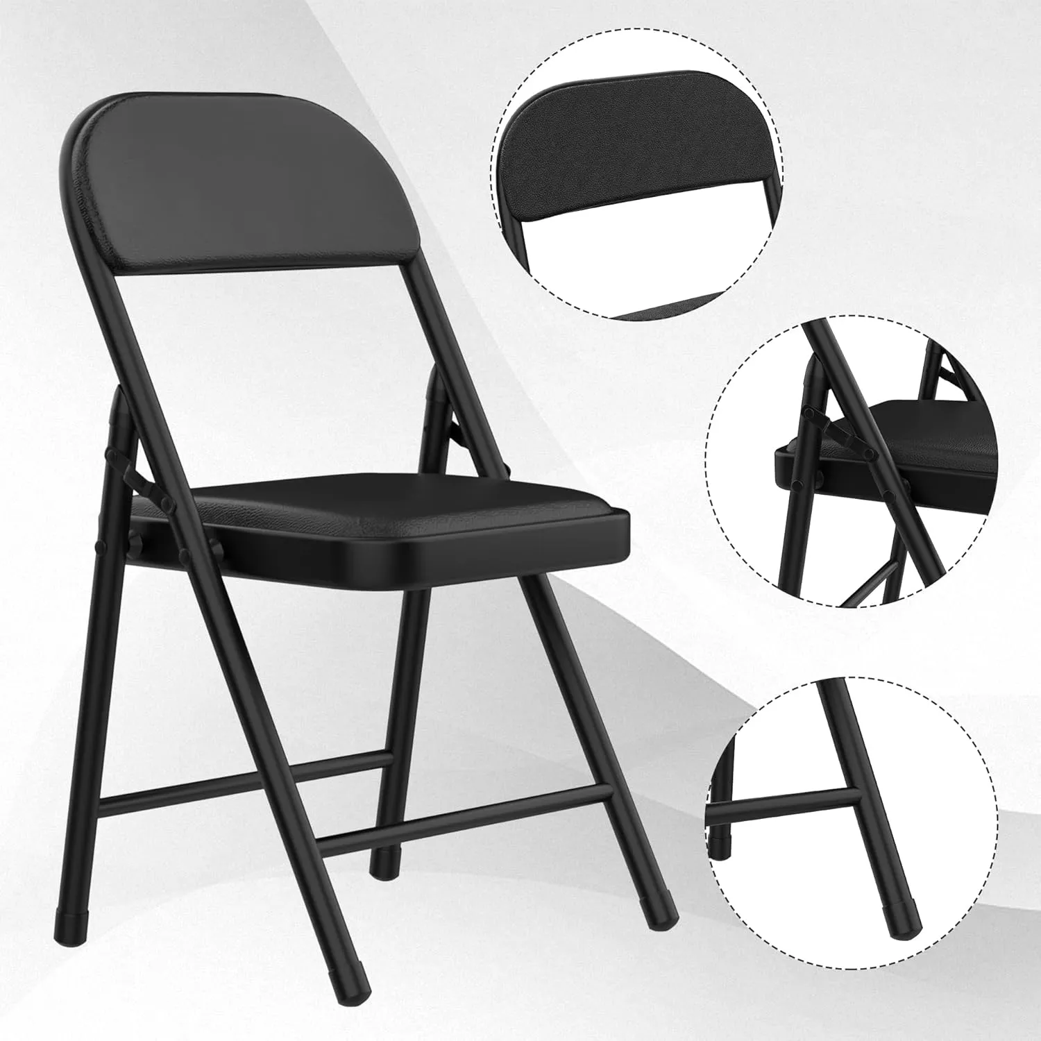 2 Pack Black Folding Chairs with Padded Cushion, Portable Stackable Foldable Chair for Indoor Outdoor, Commercial Seat with Metal Frame for Home Office Events Wedding Party (2, Black)
