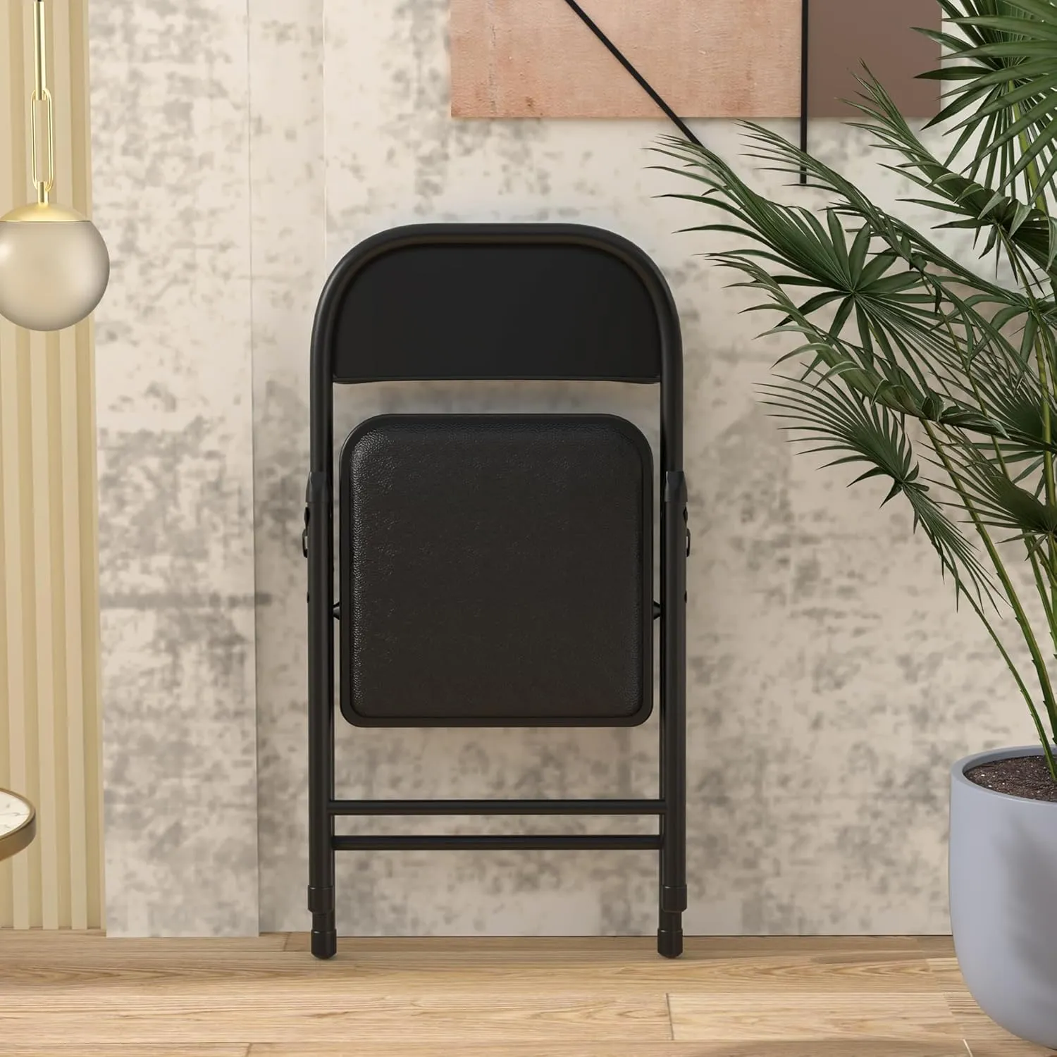 2 Pack Black Folding Chairs with Padded Cushion, Portable Stackable Foldable Chair for Indoor Outdoor, Commercial Seat with Metal Frame for Home Office Events Wedding Party (2, Black)