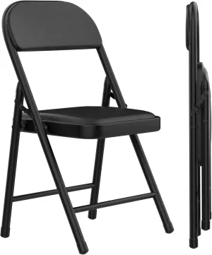 2 Pack Black Folding Chairs with Padded Cushion, Portable Stackable Foldable Chair for Indoor Outdoor, Commercial Seat with Metal Frame for Home Office Events Wedding Party (2, Black)