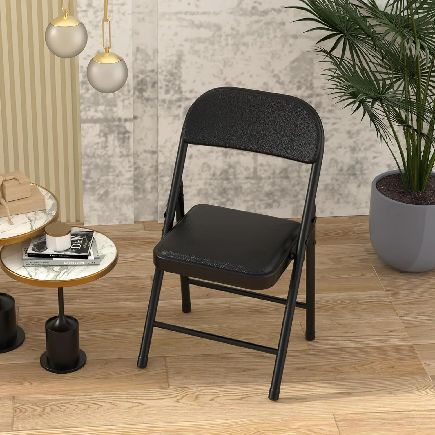 2 Pack Black Folding Chairs with Padded Cushion, Portable Stackable Foldable Chair for Indoor Outdoor, Commercial Seat with Metal Frame for Home Office Events Wedding Party (2, Black)