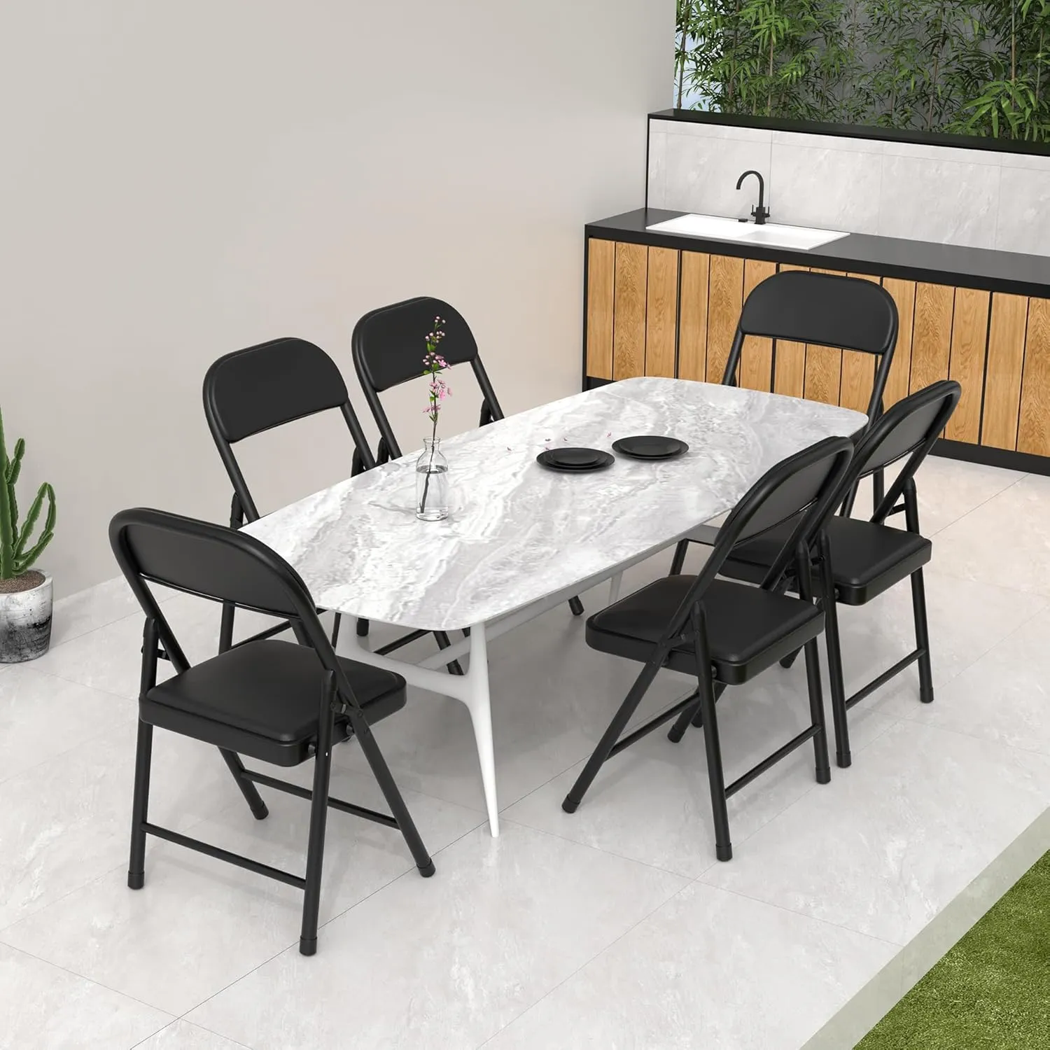 2 Pack Black Folding Chairs with Padded Cushion, Portable Stackable Foldable Chair for Indoor Outdoor, Commercial Seat with Metal Frame for Home Office Events Wedding Party (2, Black)
