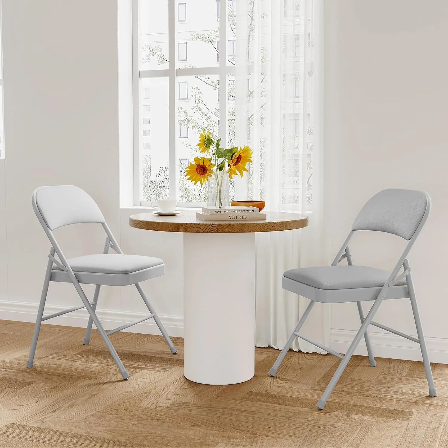 2 Pack Folding Chairs with Padded Cushions, Padded Foldable Chair Hold Up to 350 Pounds, Portable Grey Folding Chair Suitable for Dining Room, Home Office, Indoor and Outdoor Events