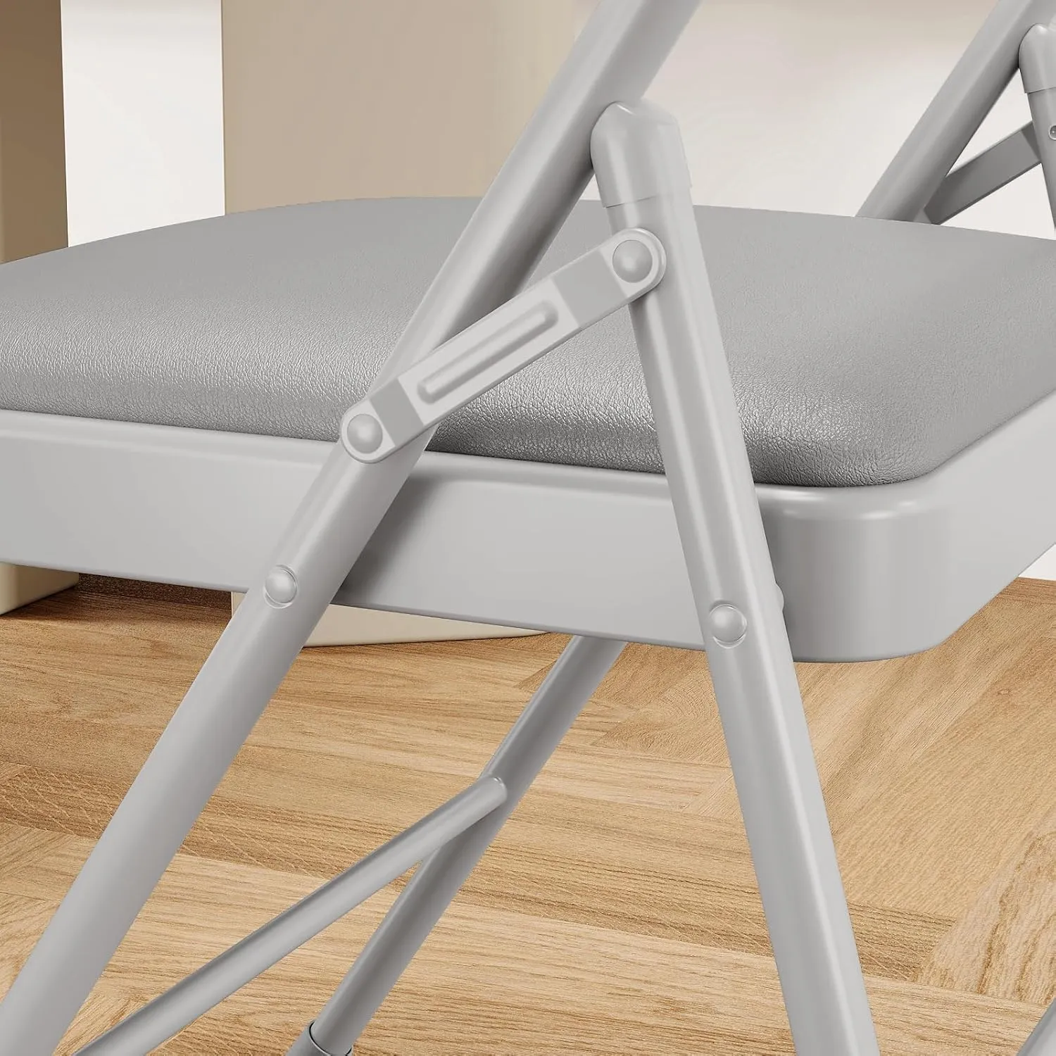 2 Pack Folding Chairs with Padded Cushions, Padded Foldable Chair Hold Up to 350 Pounds, Portable Grey Folding Chair Suitable for Dining Room, Home Office, Indoor and Outdoor Events