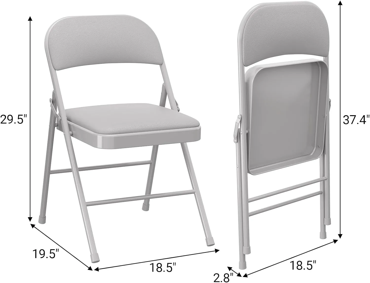 2 Pack Folding Chairs with Padded Cushions, Padded Foldable Chair Hold Up to 350 Pounds, Portable Grey Folding Chair Suitable for Dining Room, Home Office, Indoor and Outdoor Events