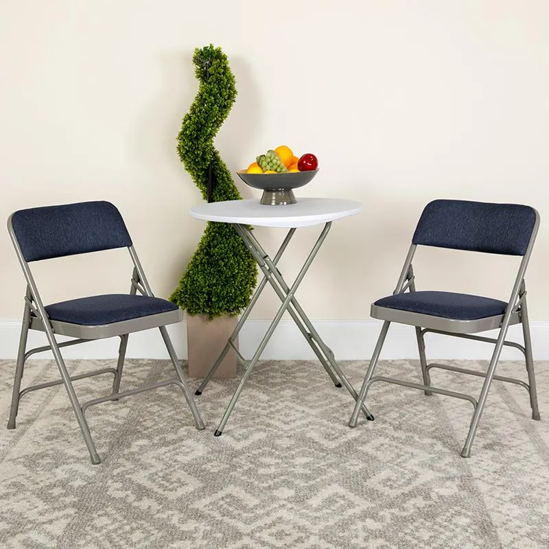 2 Pack HERCULES Series Curved Triple Braced & Double Hinged Navy Fabric Metal Folding Chair - Flash Furniture