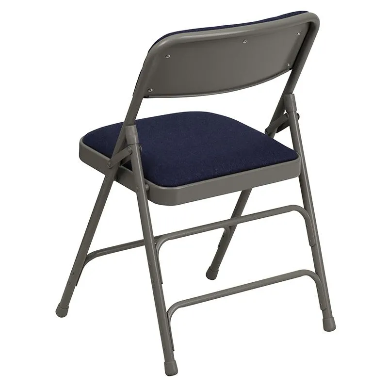 2 Pack HERCULES Series Curved Triple Braced & Double Hinged Navy Fabric Metal Folding Chair - Flash Furniture