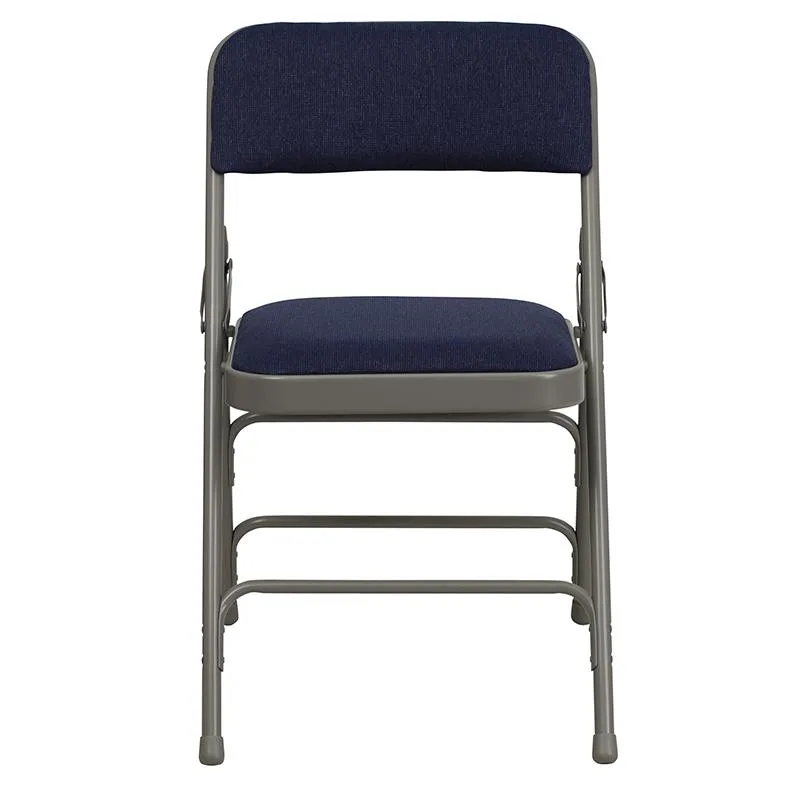 2 Pack HERCULES Series Curved Triple Braced & Double Hinged Navy Fabric Metal Folding Chair - Flash Furniture