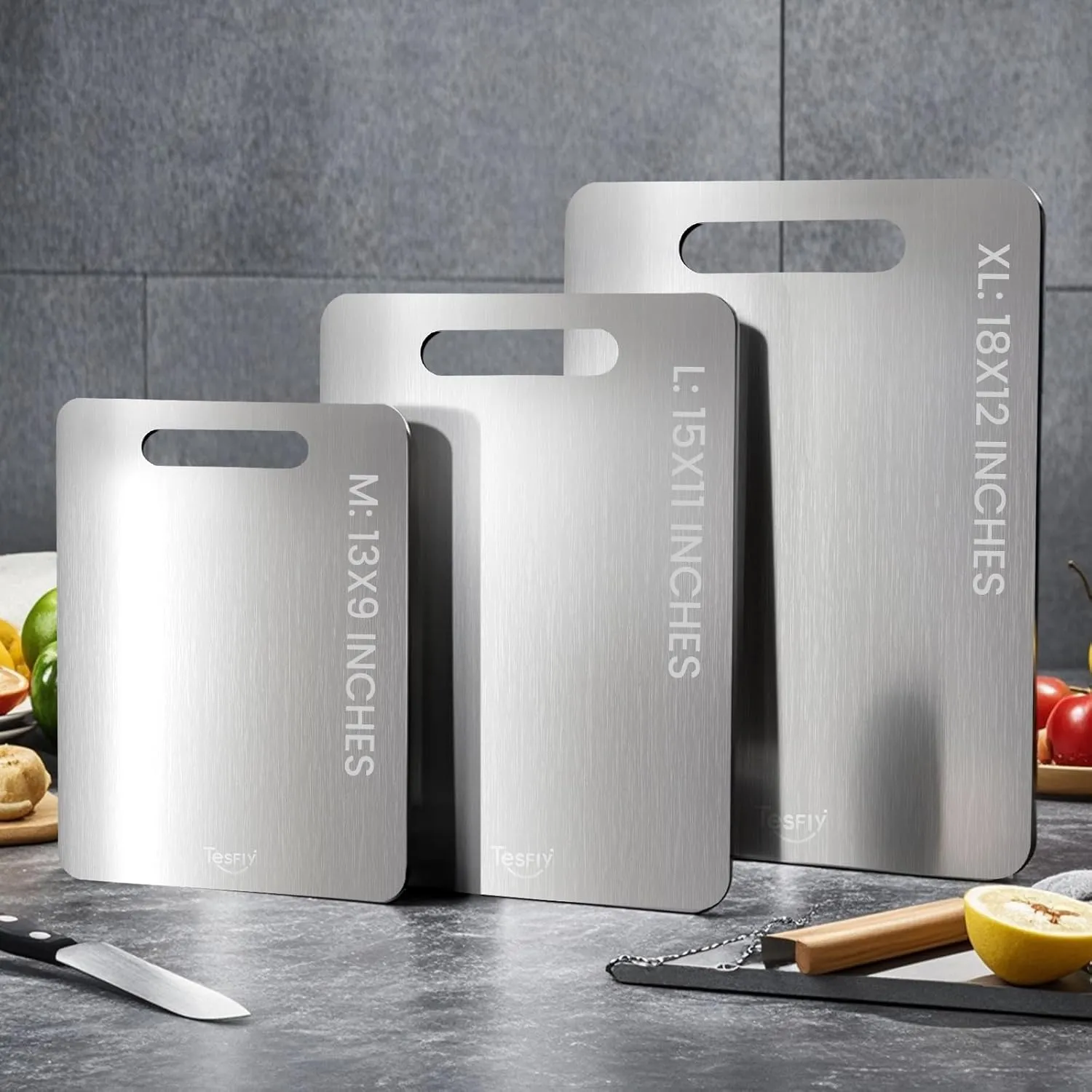2 Pack Titanium Cutting Board-100% Pure Titanium Cutting Boards For Kitche,Easy to clean,Double-sided food-grade Cutting Board For Cutting Meats, Fruits And Vegetables,M   L