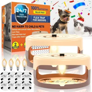 2 Packs Flea Traps for Inside Your Home with 8 Sticky Pads Refills & 4 Flea Lights, Indoor Bed Bug Trap Pest Control, Non Toxic & Harmless, Friendly to Pets & Kids