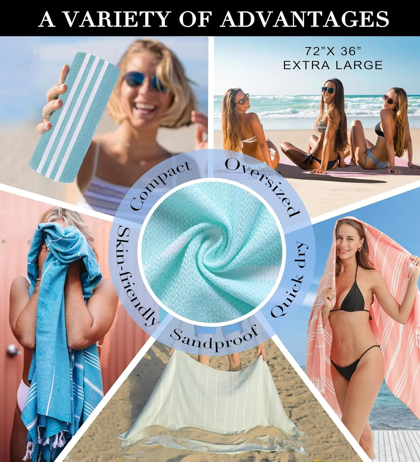 2 Packs Turkish Beach Towels Pool Towel for Men Extra Large Soft Absorbent Packable Anti Resistant Repels Sand Long Wide Lounge Chair Cover Summer Water Park Things Lake Boat Gadget River Stuff