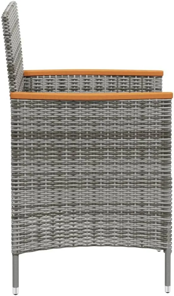 2-Piece Gray Poly Rattan Outdoor Dining Chairs with Cushions, Acacia Wood Armrests & Steel Frame Patio Furniture for Garden, Poolside, Backyard