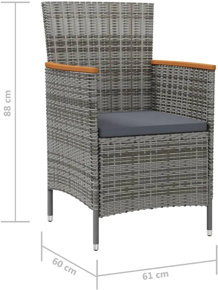 2-Piece Gray Poly Rattan Outdoor Dining Chairs with Cushions, Acacia Wood Armrests & Steel Frame Patio Furniture for Garden, Poolside, Backyard