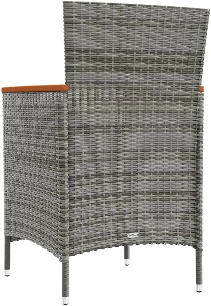 2-Piece Gray Poly Rattan Outdoor Dining Chairs with Cushions, Acacia Wood Armrests & Steel Frame Patio Furniture for Garden, Poolside, Backyard