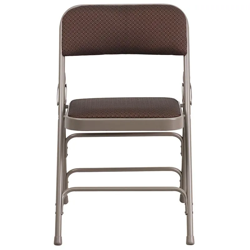 2 Pk. HERCULES Series Curved Triple Braced & Double Hinged Brown Patterned Fabric Metal Folding Chair - Flash Furniture