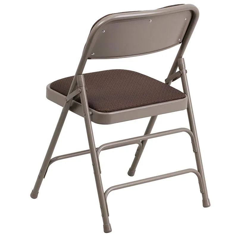 2 Pk. HERCULES Series Curved Triple Braced & Double Hinged Brown Patterned Fabric Metal Folding Chair - Flash Furniture