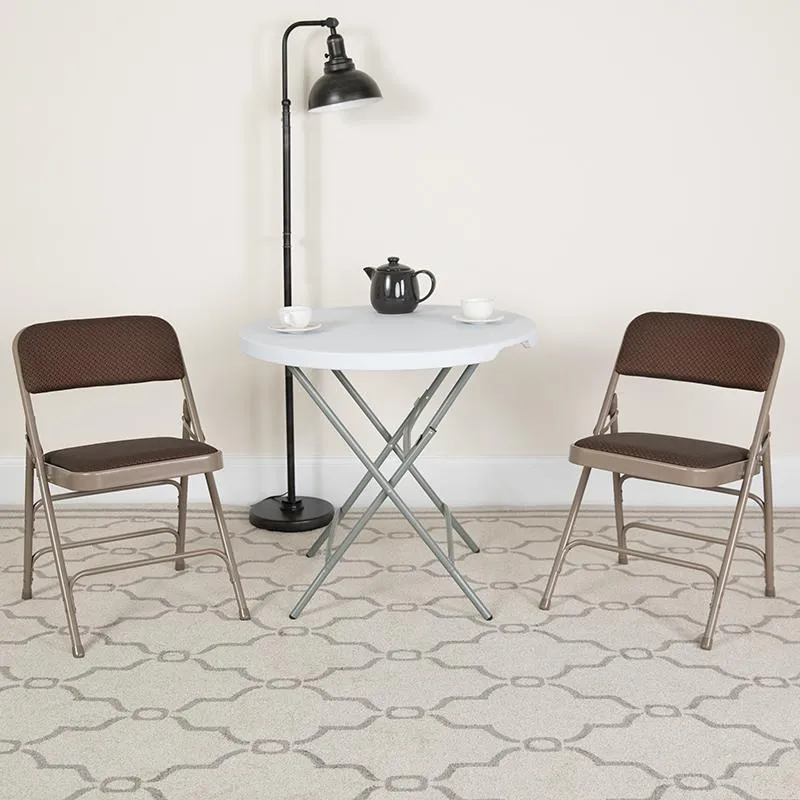 2 Pk. HERCULES Series Curved Triple Braced & Double Hinged Brown Patterned Fabric Metal Folding Chair - Flash Furniture