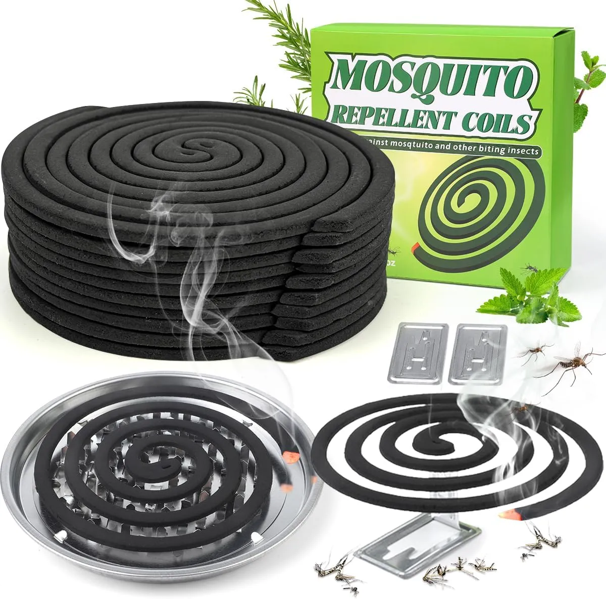 20 Pack Mosquito Repellent Coils, Citronella Mosquito Repellent Indoor Outdoor Bug Repellent for Patio Yard Camping, 7 Hour Protection, 1 Holder and 2 Stands