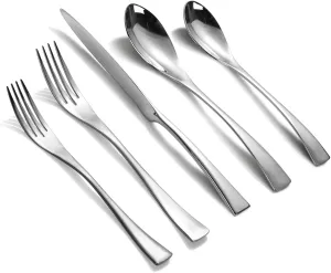 20-Piece Silverware Set for 4,Heavy Duty 18/10 Stainless Steel Cutlery Set with Forged Stand Knife,Modern Flatware Utensils Set,Forks Spoons and Knives Set,Mirror Polished,Dishwasher Safe