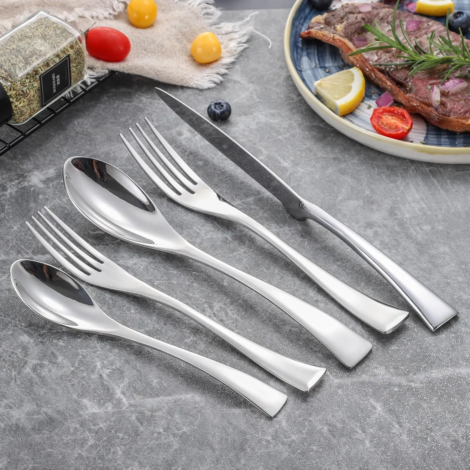 20-Piece Silverware Set for 4,Heavy Duty 18/10 Stainless Steel Cutlery Set with Forged Stand Knife,Modern Flatware Utensils Set,Forks Spoons and Knives Set,Mirror Polished,Dishwasher Safe