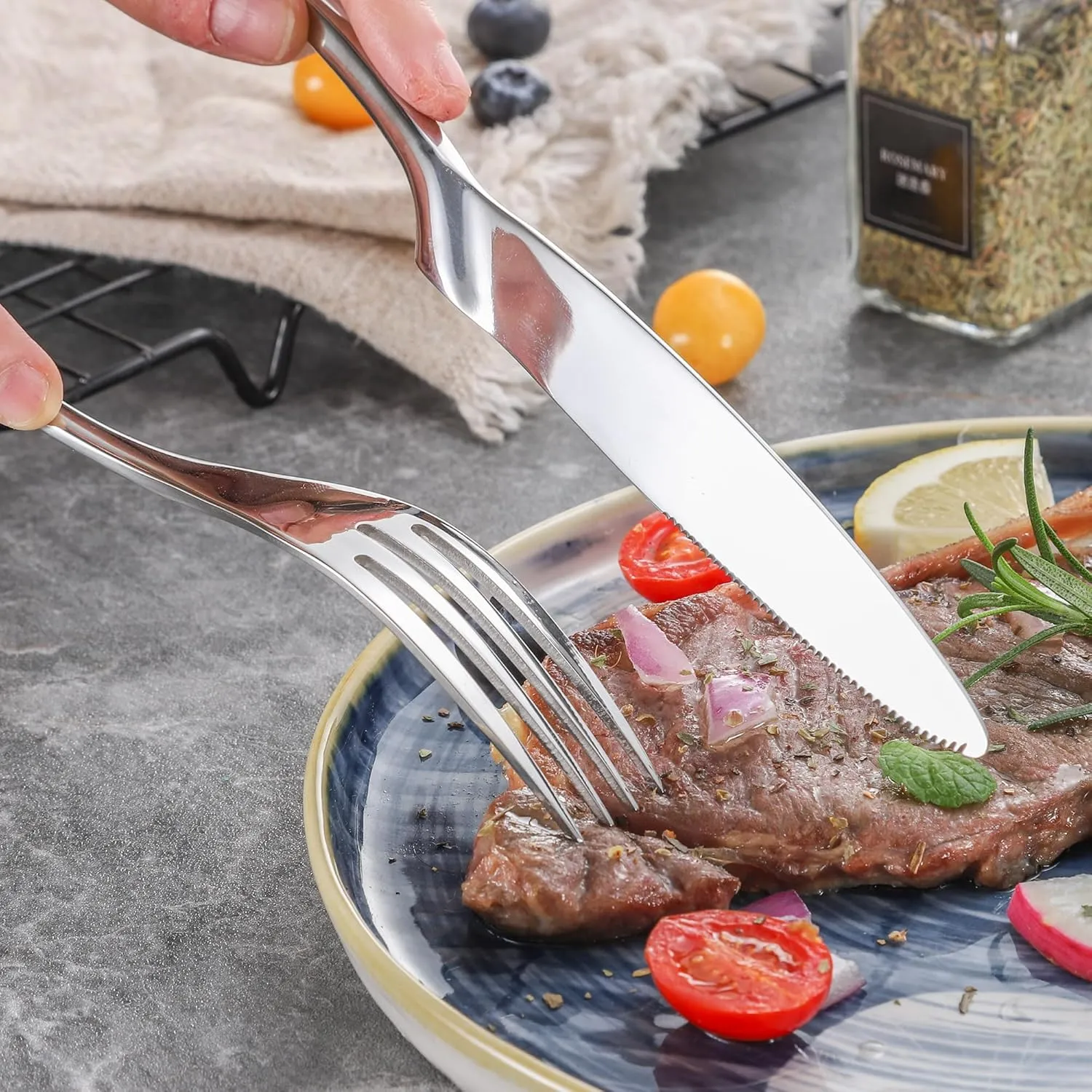 20-Piece Silverware Set for 4,Heavy Duty 18/10 Stainless Steel Cutlery Set with Forged Stand Knife,Modern Flatware Utensils Set,Forks Spoons and Knives Set,Mirror Polished,Dishwasher Safe