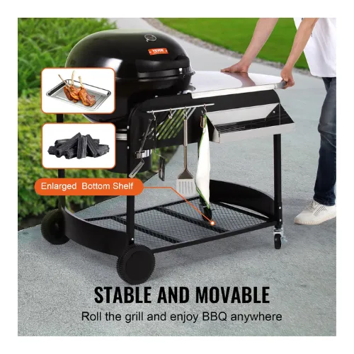 21 inch Kettle Charcoal Grill BBQ Portable with Cart & Thermometer