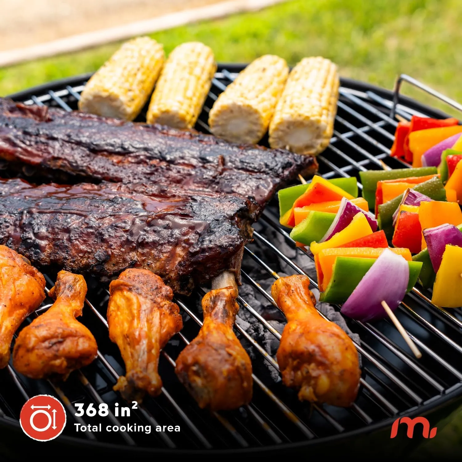 22" Heavy Duty Charcoal Barbecue Grill with Adjustable Air Vent, 354 SQ. In Cooking Area, Storage Rack, 2 Wheeled Portable Grill for Camping, Outdoor Cooking, and More - 810-23002